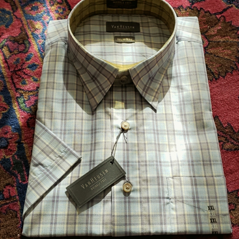 Van Heusen Plaid Mens Short-sleeved Shirt